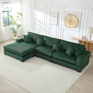 English Elm 148.03'' Mid Century Modern 4 Seat Sectional Sofa with Reversible Chaise for Living Room Green W876S00330