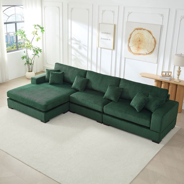 English Elm 148.03'' Mid Century Modern 4 Seat Sectional Sofa with Reversible Chaise for Living Room Green W876S00330