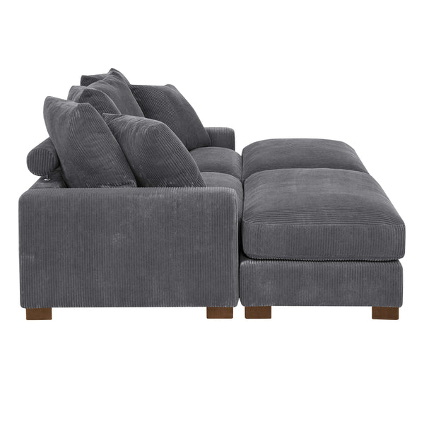 English Elm Zaheer Modular 86" Corduroy Sofa in Gray with Adjustable Headrests, Solid Wood Legs, Plush Coil Seats B343S00040