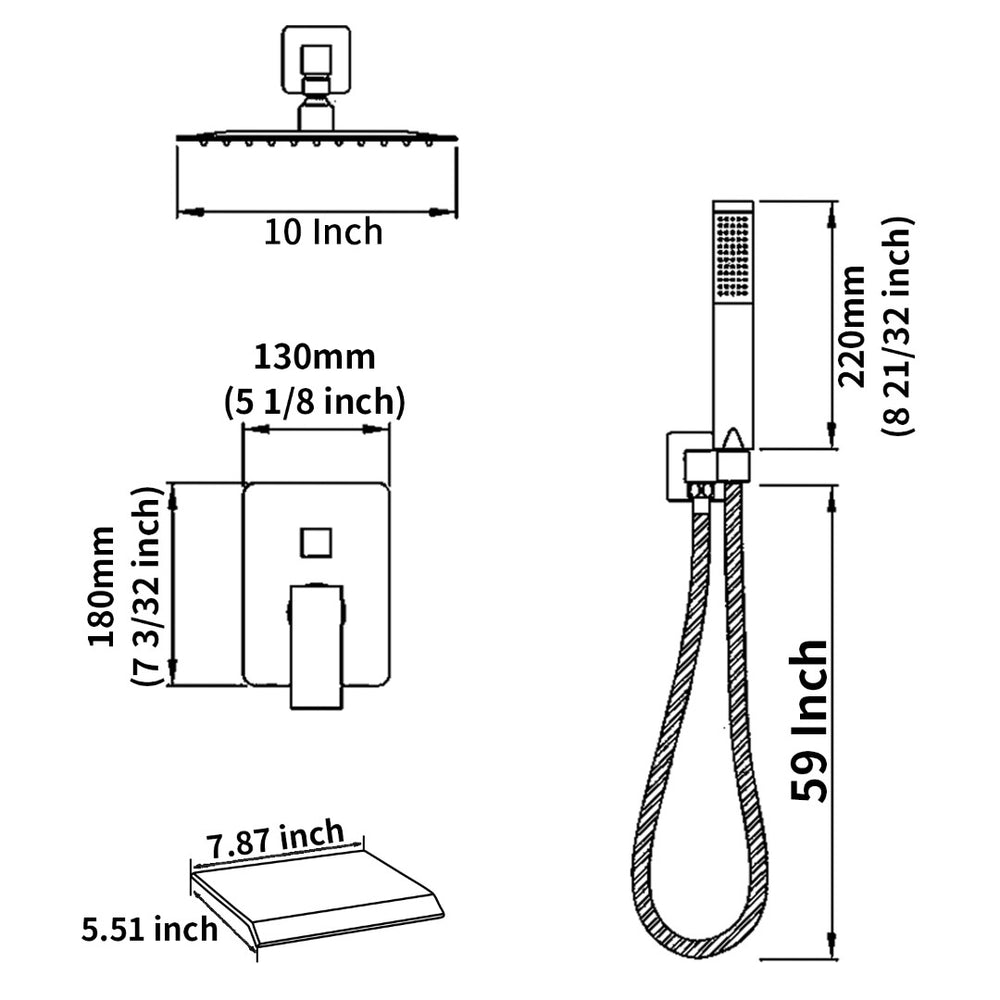 English Elm Rain Shower System with Square Head Handheld Sprayer and Waterfall Spout in Chrome T3177P420602