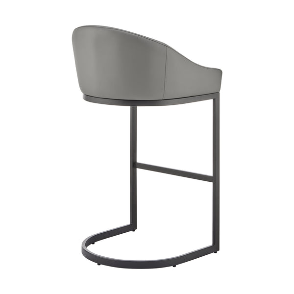 English Elm Ambrie Cantilever Bar Stool in Gray Faux Leather with Black Metal Frame, Durable 400lb Capacity B2736P354286