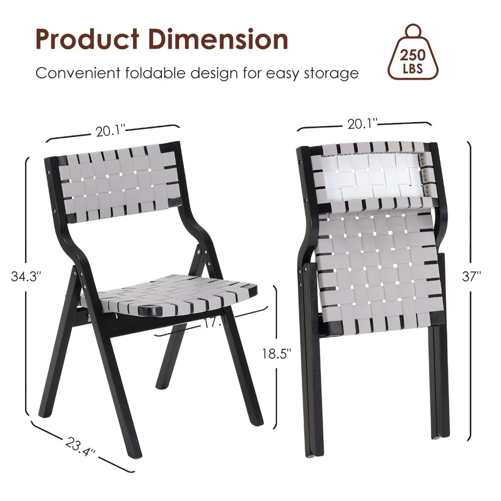 English Elm Wood Folding Dining Chairs Woven Rattan Seat Webbing Back Teak Finish Set of 2 T3623P431374
