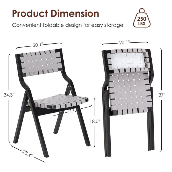 English Elm Wood Folding Dining Chairs Woven Rattan Seat Webbing Back Teak Finish Set of 2 T3623P431374