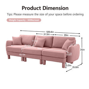 English Elm Boucle 3-Seater Sofa Couch - Elegant Shell-Shaped Armrests, Plush Comfort, Chic Pink Design For Living Spaces W3041S00292