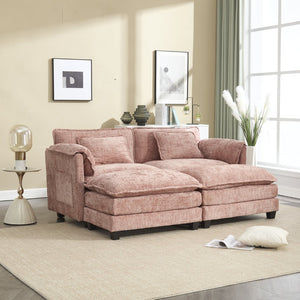 English Elm United Cozy Chenille Two-Seat Sofa With Detachable Armrests, Footstools, And Side Pockets For Comfort W1568S00139-GIGA