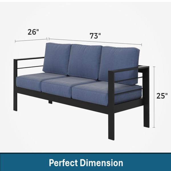 English Elm 4-piece Aluminum Outdoor Conversation Set with Rust-proof Matte Frame and Wpc Coffee Table Blue B082S00094