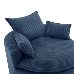 English Elm 360° Oversized Swivel Lounge Chair with 38" Deep Seat Dual-Layer Cushion Corduroy Accent Pillows Blue N719S002100C