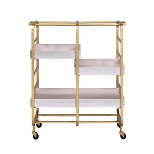 English Elm Gold Gold and White Washed Serving Cart with Industrial Frame, 3 Adjustable Trays, Smooth Casters for Entertaining and Durable Mobility B062P186560