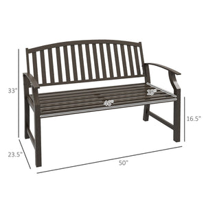 English Elm Outsunny 46" Two-Seater Outdoor Garden Bench - Stylish Metal Frame With Wood-Look For Patios & Yards W2225P174082-GIGA