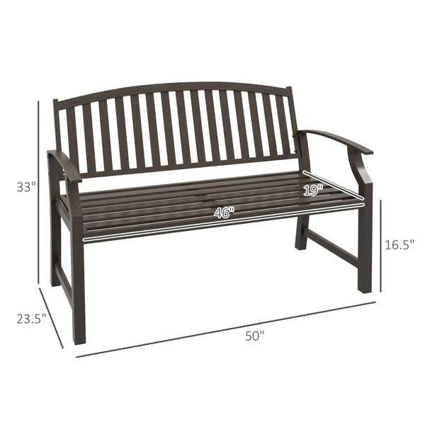 English Elm Outsunny 46" Two-Seater Outdoor Garden Bench - Stylish Metal Frame With Wood-Look For Patios & Yards W2225P174082-GIGA