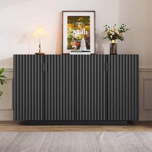 English Elm TREXM Fluted Buffet Cabinet with Wave Design, Spacious Sideboard with Adjustable Shelves & Soft-Close Doors Black N715P183992B
