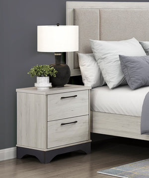 English Elm Contemporary Two-Tone White Oak & Gray 2-Drawer Nightstand with Black Bar Pulls, Fully Assembled, Modern B011P355267