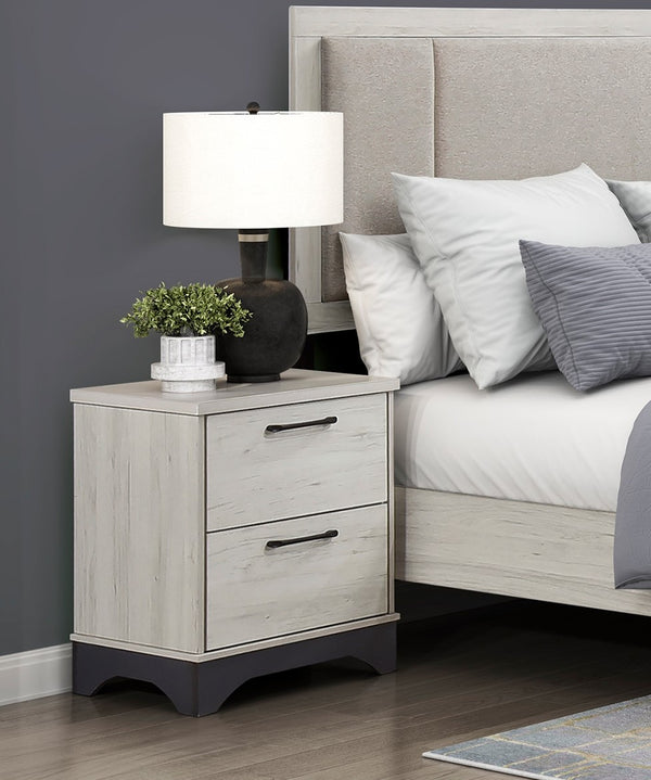 English Elm Contemporary Two-Tone White Oak & Gray 2-Drawer Nightstand with Black Bar Pulls, Fully Assembled, Modern B011P355267