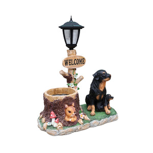 English Elm Rottweiler Mother and Puppy Sculptural Garden Planter Weatherproof Outdoor Accent W5398P464249