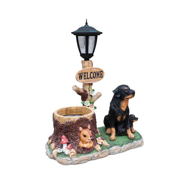 English Elm Rottweiler Mother and Puppy Sculptural Garden Planter Weatherproof Outdoor Accent W5398P464249