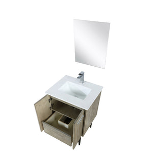 English Elm Rustic Acacia Bath Vanity Set – 24” W With White Quartz Top, Chrome Faucet & 18” Mirror Included B2731S01924-GIGA