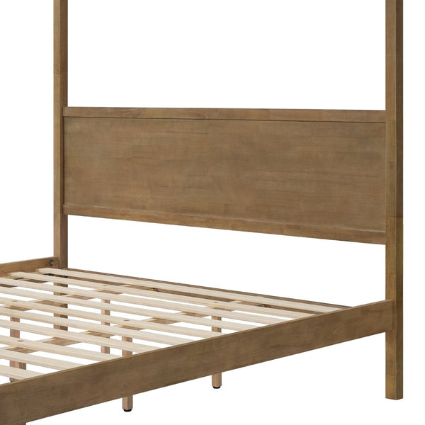 English Elm King Four Post Canopy Bed Solid Rubberwood Antique Oak Finish Farmhouse Bedroom N758K083839N