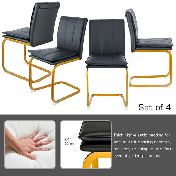 English Elm Modern Pu Leather Cantilever Dining Chairs Set of 4 with Steel Arc Frame for Kitchen Black+Gold W5123P454213