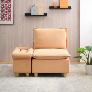 English Elm 44.29-inch Pumpkin Flannel Single Sofa with Movable Storage Cabinet, Cup Holder & Adjustable Recline W1658S00129