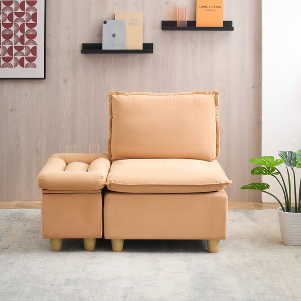 English Elm 44.29-inch Pumpkin Flannel Single Sofa with Movable Storage Cabinet, Cup Holder & Adjustable Recline W1658S00129