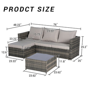 English Elm 2 Piece Outdoor Rattan Sectional Set with Ottoman and Glass Top Coffee Table Light Gray W874P264736
