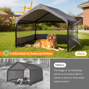 English Elm Extra Extra Large Outdoor Dog House Tent with Canopy, 3-Sided Mesh Ventilation, Steel Frame, Oxford Fabric Shelter Stakes Included W1422P362931