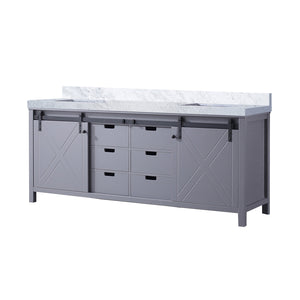 English Elm Dark Grey Double Bath Vanity With Elegant Carrara Marble Top - 80 In. W, Modern Storage Design B2731P260062