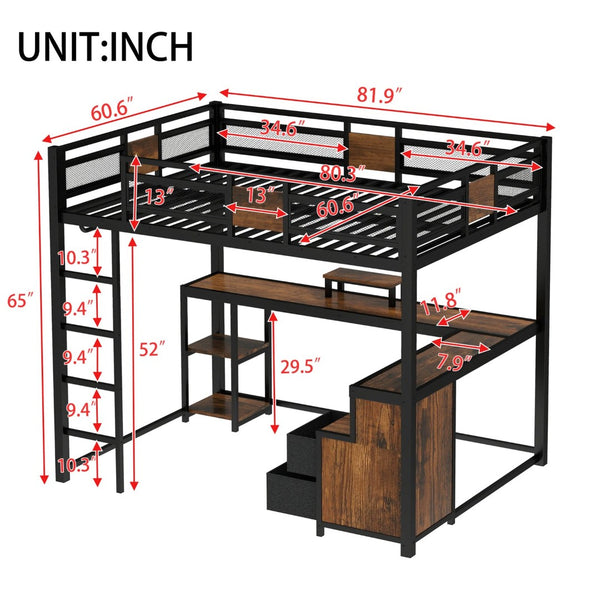 English Elm Double Twin House Bed Pine Wood Frame Kids Playhouse Bunk with Storage Drawers W5305S00005
