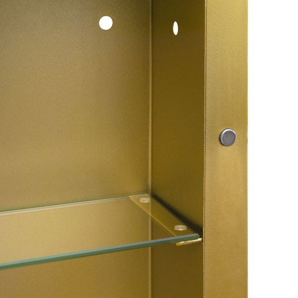 English Elm Rectangle LED Medicine Cabinet Mirror with Soft Touch Light, Magnetic Accessories, Tempered Shelves, Wall-Mounted Storage Gold W688P210791