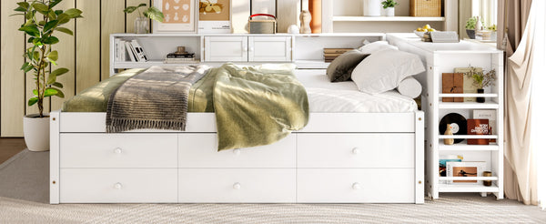 English Elm Twin Daybed Pine Frame with Trundle Desk Hutch Shelves and Storage for Kids Rooms White W1580S00461