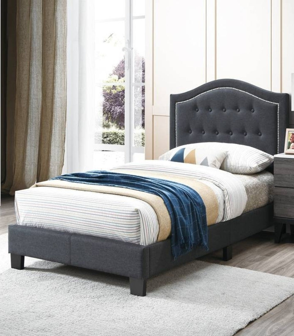 English Elm 1pc Twin Upholstered Bed Burlap Tufted Headboard Charcoal Frame Bedroom Focal B011P414683