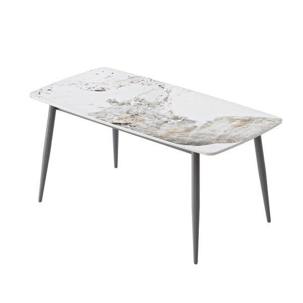 English Elm 62.99" Modern Artificial Stone Dining Table With Curved Edges & Dark Grey Metal Legs For 6 People P3 W1535S00508-GIGA