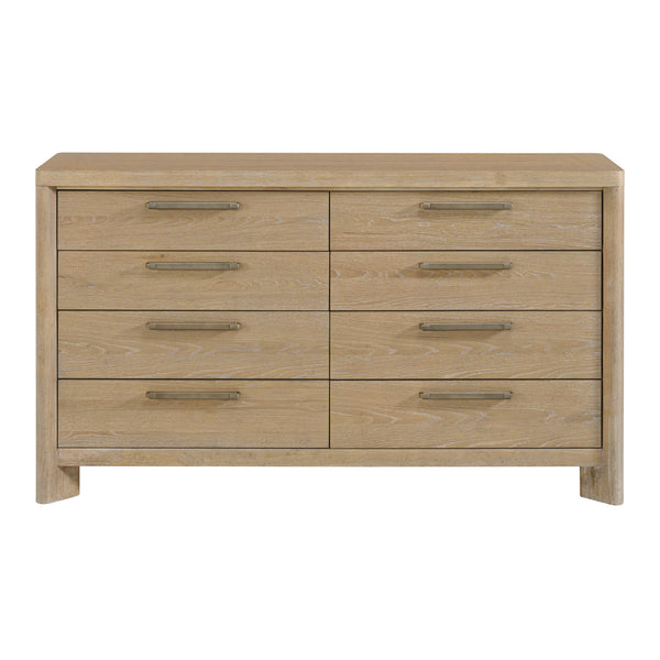English Elm Wallace & Bay - Tan 8-Drawer Dresser Sand Dune Style — Contemporary Wood Storage, Easy-Care 64"W x 37"H Design B361P384427