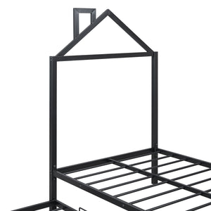 English Elm Twin Metal Platform Bed with House-Style Headboard, Sturdy Slatted Frame & Smooth Underbed Drawers for Kids and Teens (300 lb Capacity) Black MF320570AAB