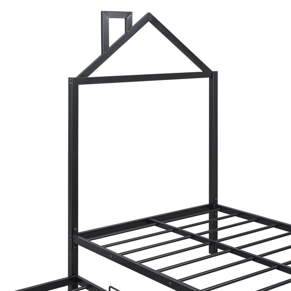 English Elm Twin Metal Platform Bed with House-Style Headboard, Sturdy Slatted Frame & Smooth Underbed Drawers for Kids and Teens (300 lb Capacity) Black MF320570AAB