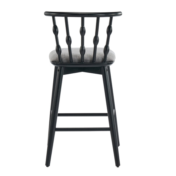 English Elm Christopher Knight Home® - Doria Sculptural Hourglass Back Barstool Set of 2 — Durable Rubberwood Frame, Plush Fabric Seat, Stylish Modern Appeal Black,Grey N775P299416B