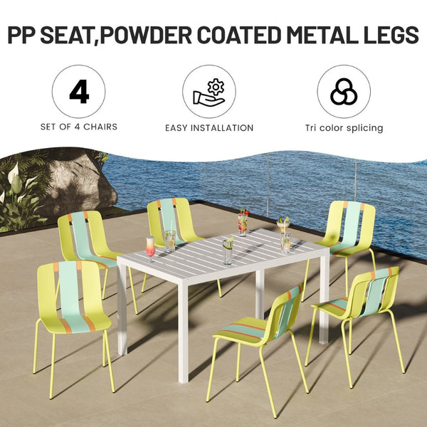 English Elm Holiday Stackable Polypropylene Side Chair Set of Four for Indoor Outdoor Dining Grain Yellow,Haze Green,Tropical Orange W3450P447384