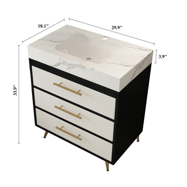 English Elm Modern Freestanding Bathroom Vanity with Sintered Stone Top and Gold Steel Legs W3136S00049