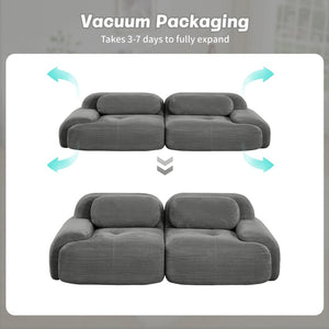 English Elm 82'' Curved Modular Sofa Corduroy Upholstered Two Seat Living Room Lounge Grey W714P323646