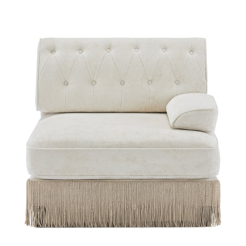 English Elm Sofa Rsf Velvet Fleece Chesterfield Sectional with Button Tufting and Tassel Skirt W714P450806