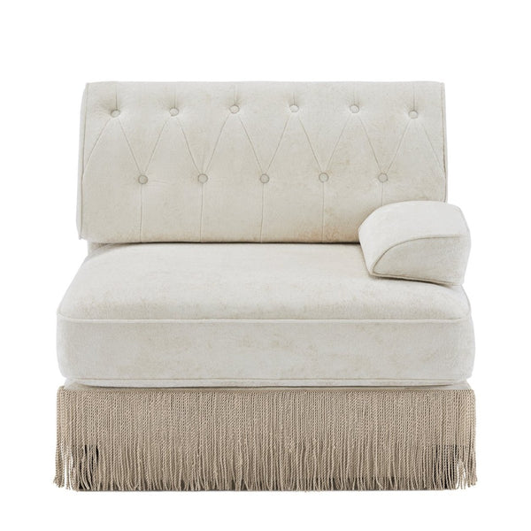 English Elm Sofa Rsf Velvet Fleece Chesterfield Sectional with Button Tufting and Tassel Skirt W714P450806