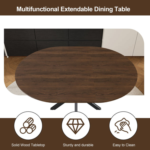 English Elm Retractable round dining table with walnut veneer, carbon steel X-base, extends 42″–58″, seats 6 W2700P331233