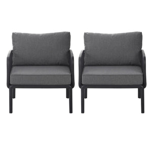 English Elm Christopher Knight Home® - ( SET OF 2 ) Outdoor Patio Club Chair with Waterproof Thick Cushions, Deep Seating, Modern Classic Style Black+ Gray N780P199454B-2