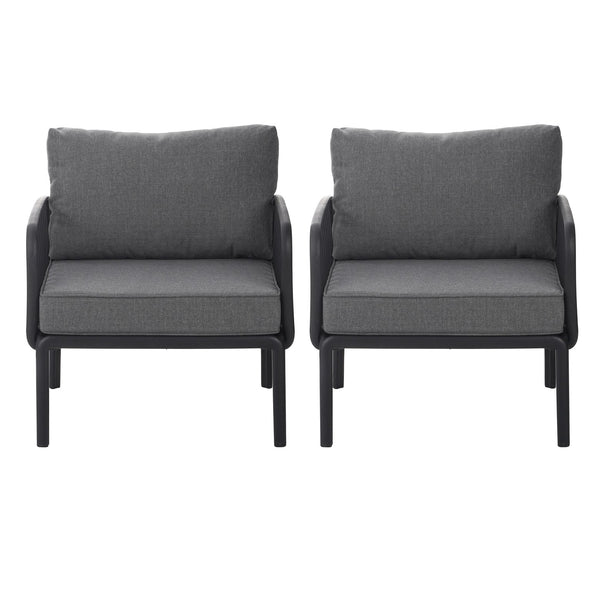 English Elm Christopher Knight Home® - ( SET OF 2 ) Outdoor Patio Club Chair with Waterproof Thick Cushions, Deep Seating, Modern Classic Style Black+ Gray N780P199454B-2