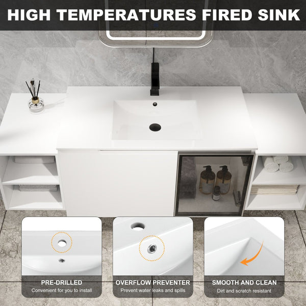 English Elm 60" Freestanding Double Sink Bathroom Vanity with Soft-close Doors and Three Drawers W999S00531