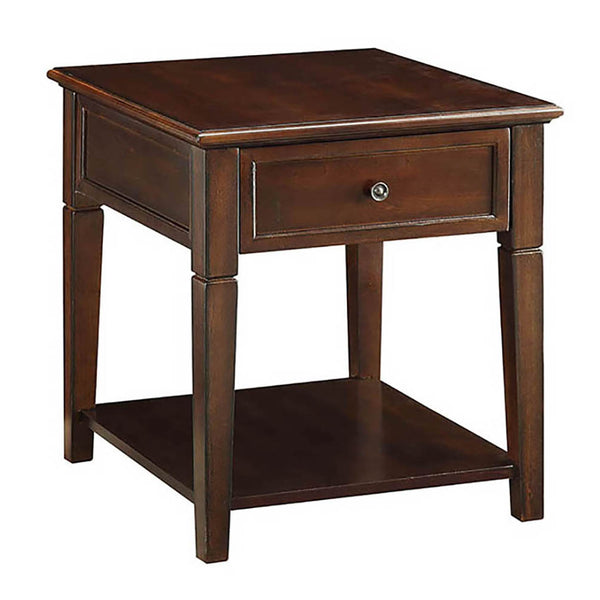 English Elm Walnut End Table with Drawer and Lower Shelf — Classic Wood Top, Tapered Legs, Durable Farmhouse Accent B062P189244