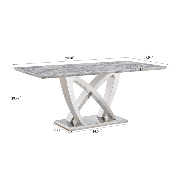English Elm Marble Dining Table For 6 - Modern Grey Faux Marble Top With Chrome Base, Stylish & Versatile Design W3456S00023