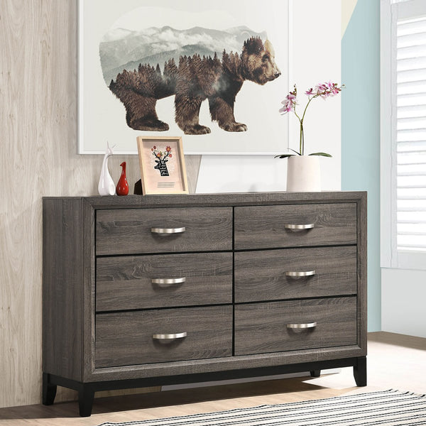 English Elm Cabrillo Grey Oak 6-Drawer Dresser with Nickel Pulls, Two-Tone Finish & Smooth Glide Storage Solution B062P375553