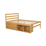 English Elm Full Size Wood Platform Bed With Removable Storage Shelves, Built-In Two Storage Drawers For Added Convenience, Natural