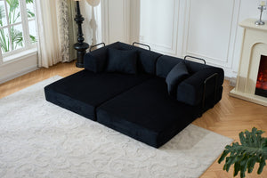 English Elm 59'' Corduroy Floor Sofa Convertible Sleeper with Bolster Pillow for Studio Living Black W3434P449858